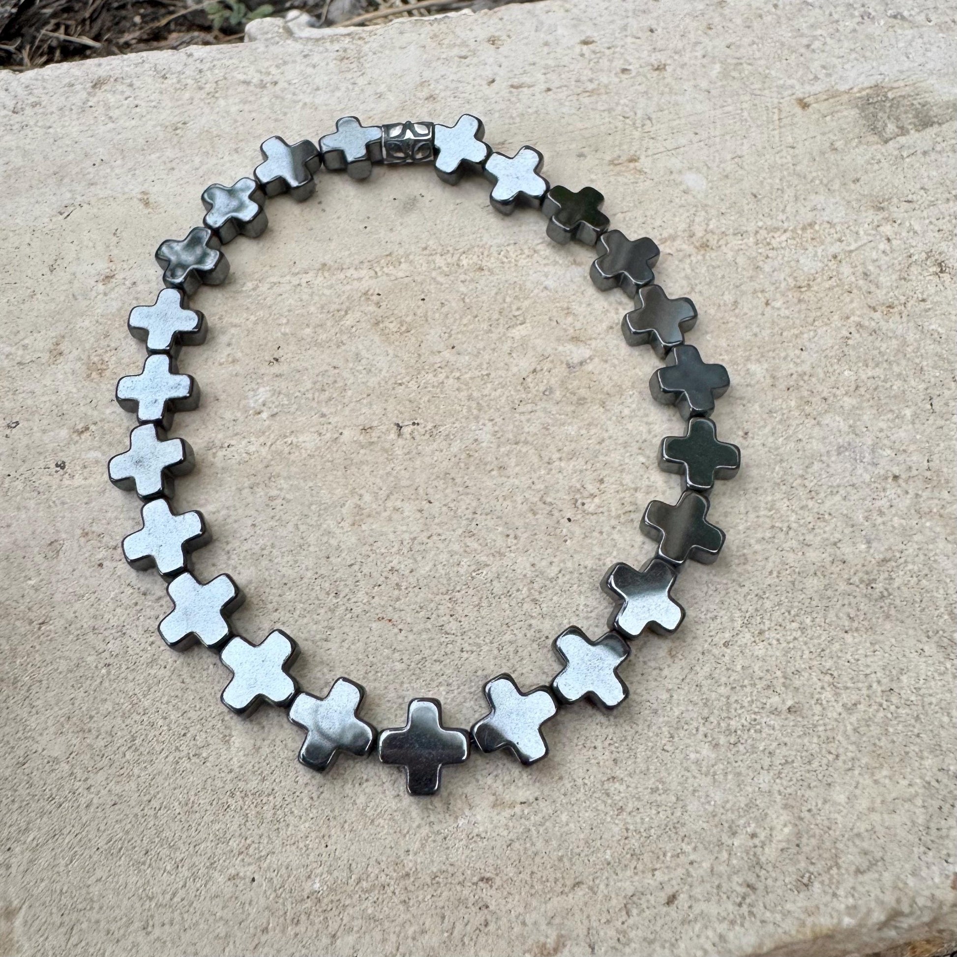 Stretch Hematite Cross Bracelet for Him & Her | Stackable Jewelry