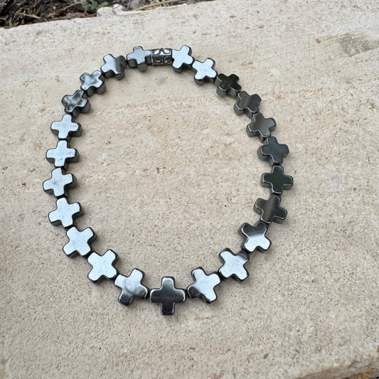 Stretch Hematite Cross Bracelet for Him & Her | Stackable Jewelry
