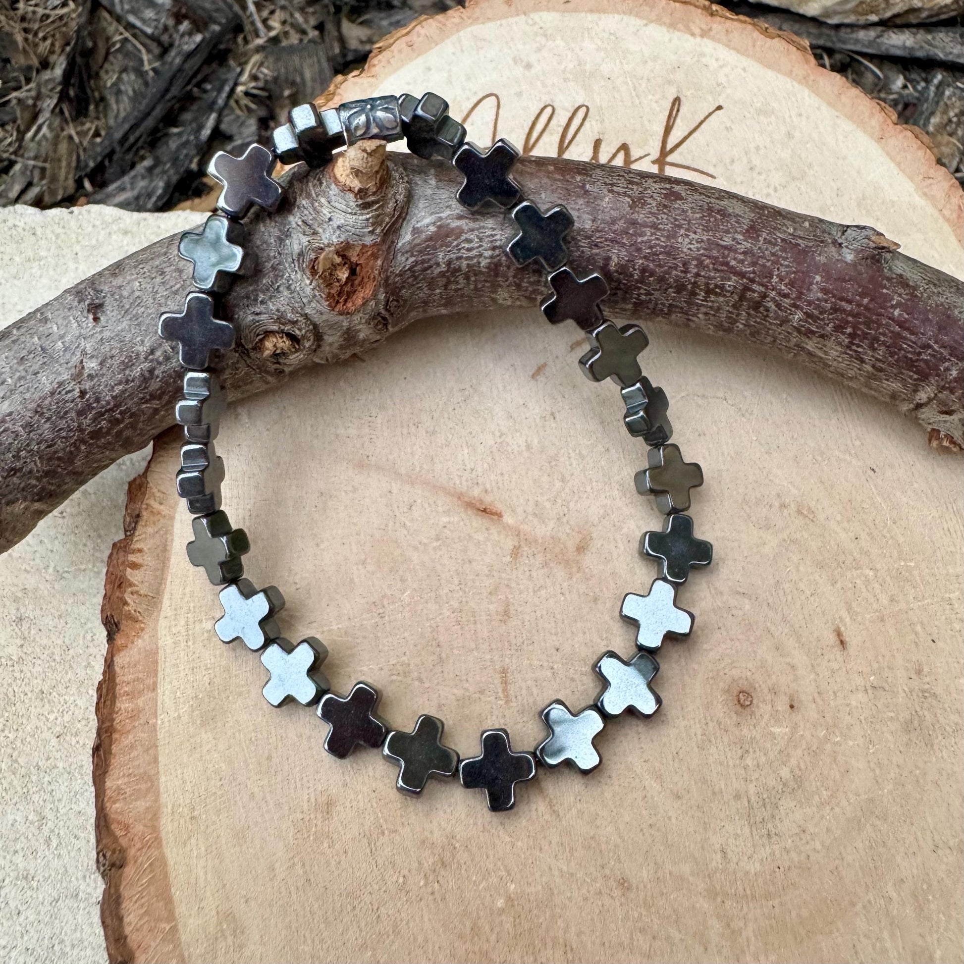 Stretch Hematite Cross Bracelet for Him & Her | Stackable Jewelry