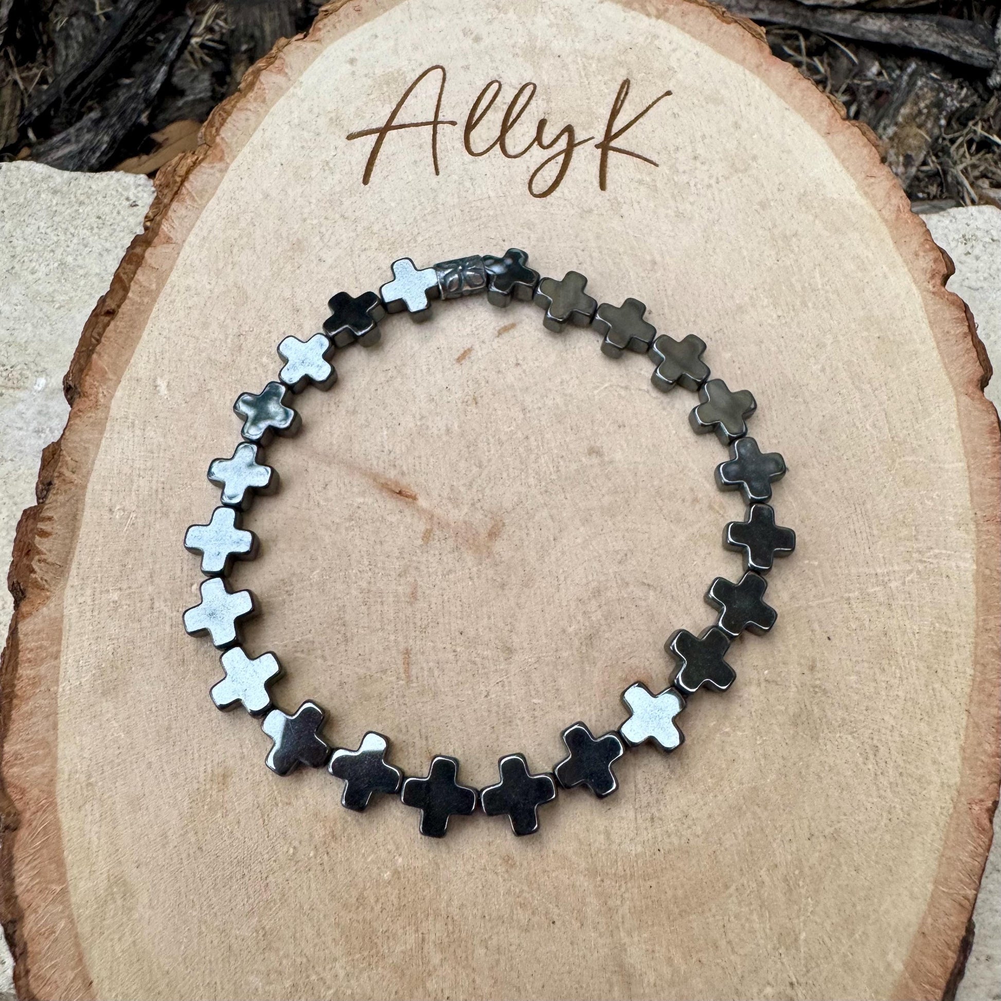 Stretch Hematite Cross Bracelet for Him & Her | Stackable Jewelry