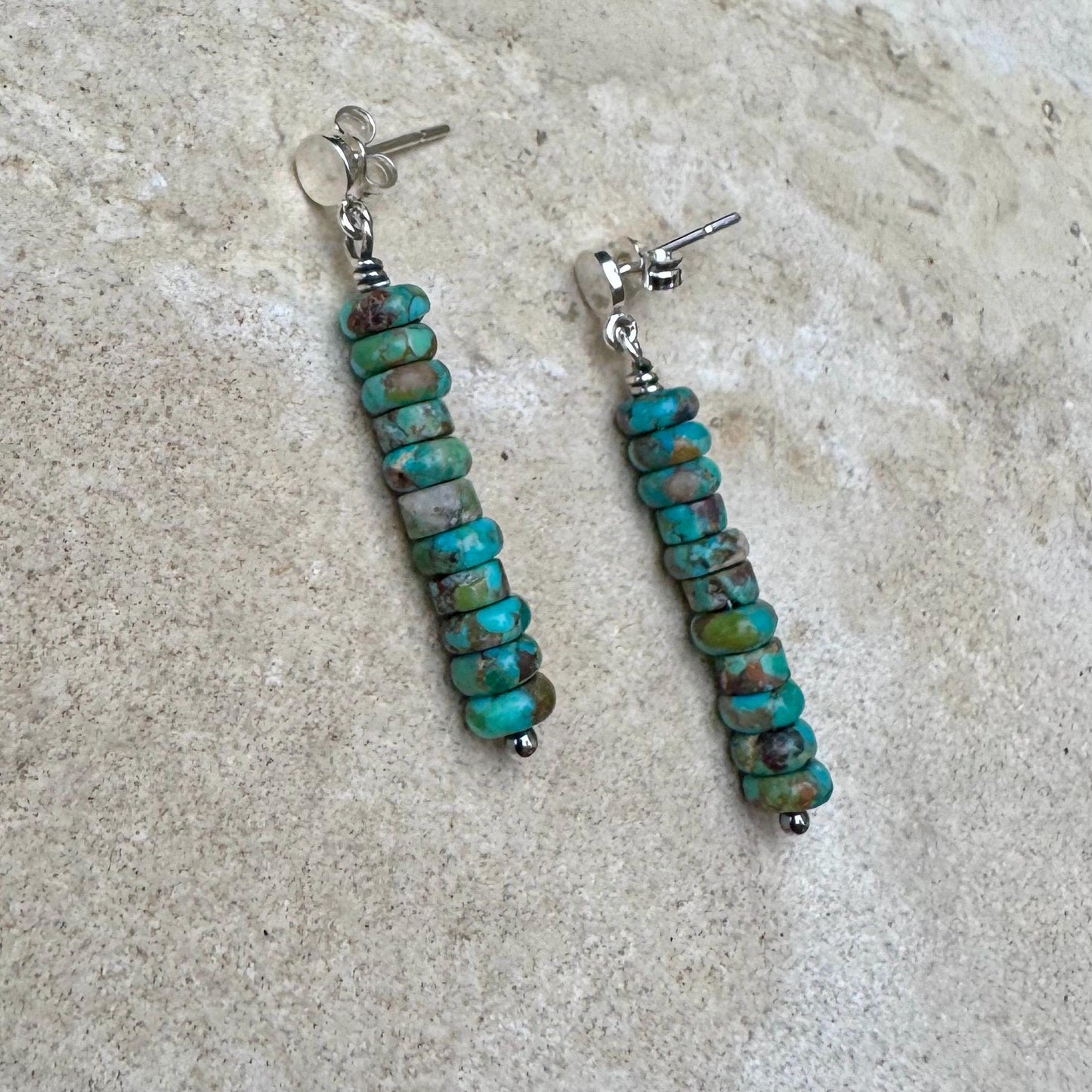 Sterling Silver Turquoise Post Drop Earrings, Natural Gemstone Jewelry