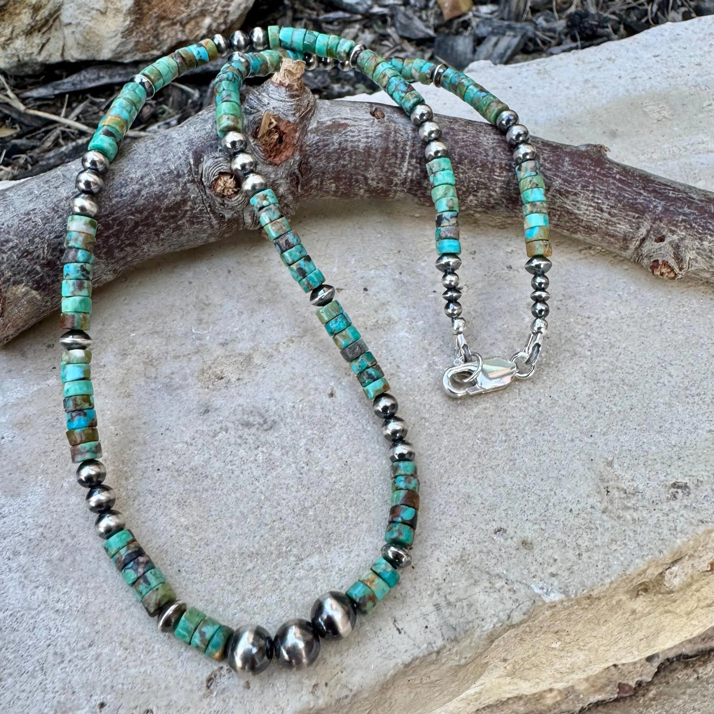 Turquoise & Navajo Pearl Necklace – Sterling Silver Southwestern Style (Best Seller)