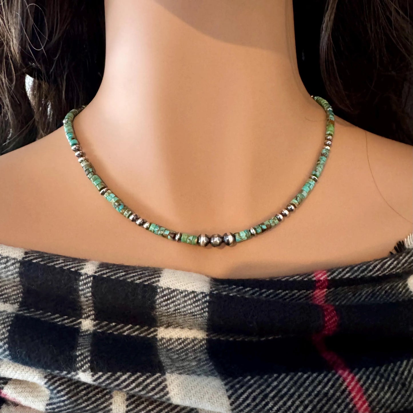 Turquoise & Navajo Pearl Necklace – Sterling Silver Southwestern Style (Best Seller)