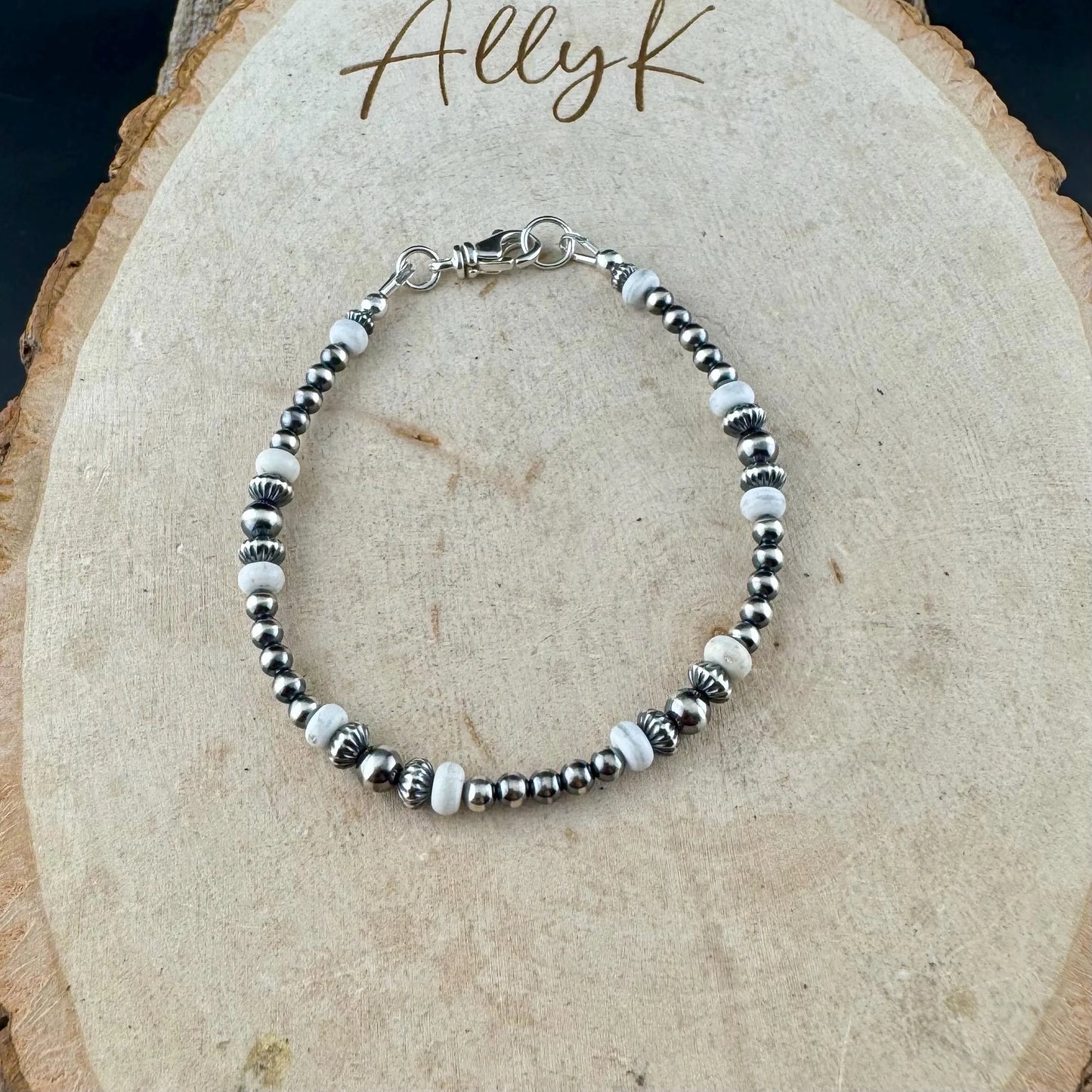 Navajo Pearl White Turquoise Beaded Bracelet - Sterling Silver Gemstone Jewelry