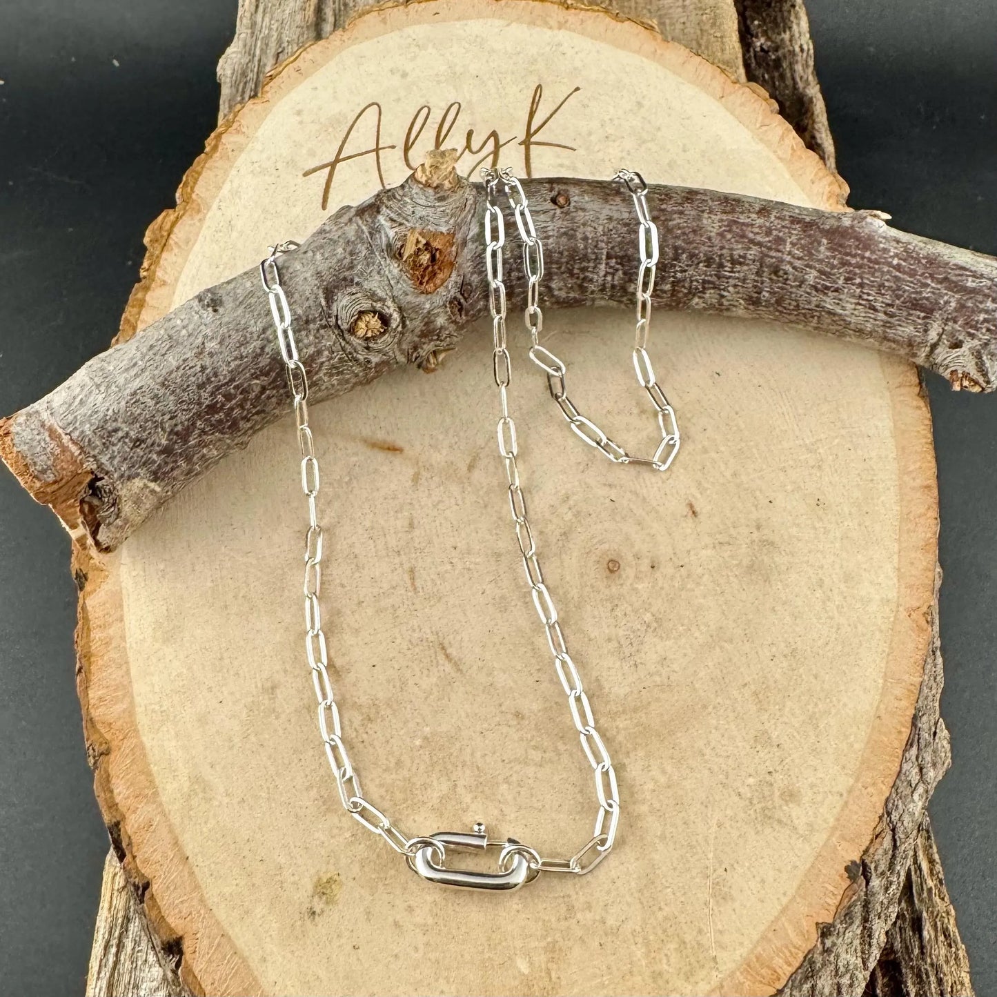 Sterling Silver Paperclip Chain Necklace – Medium Link, Spring Carabiner Clasp, Minimalist Jewelry