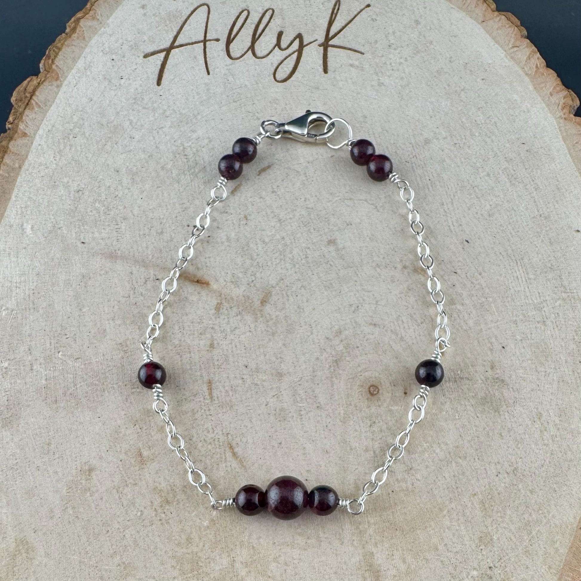 Garnet Gemstone Bracelet with Sterling Silver Cable Chain