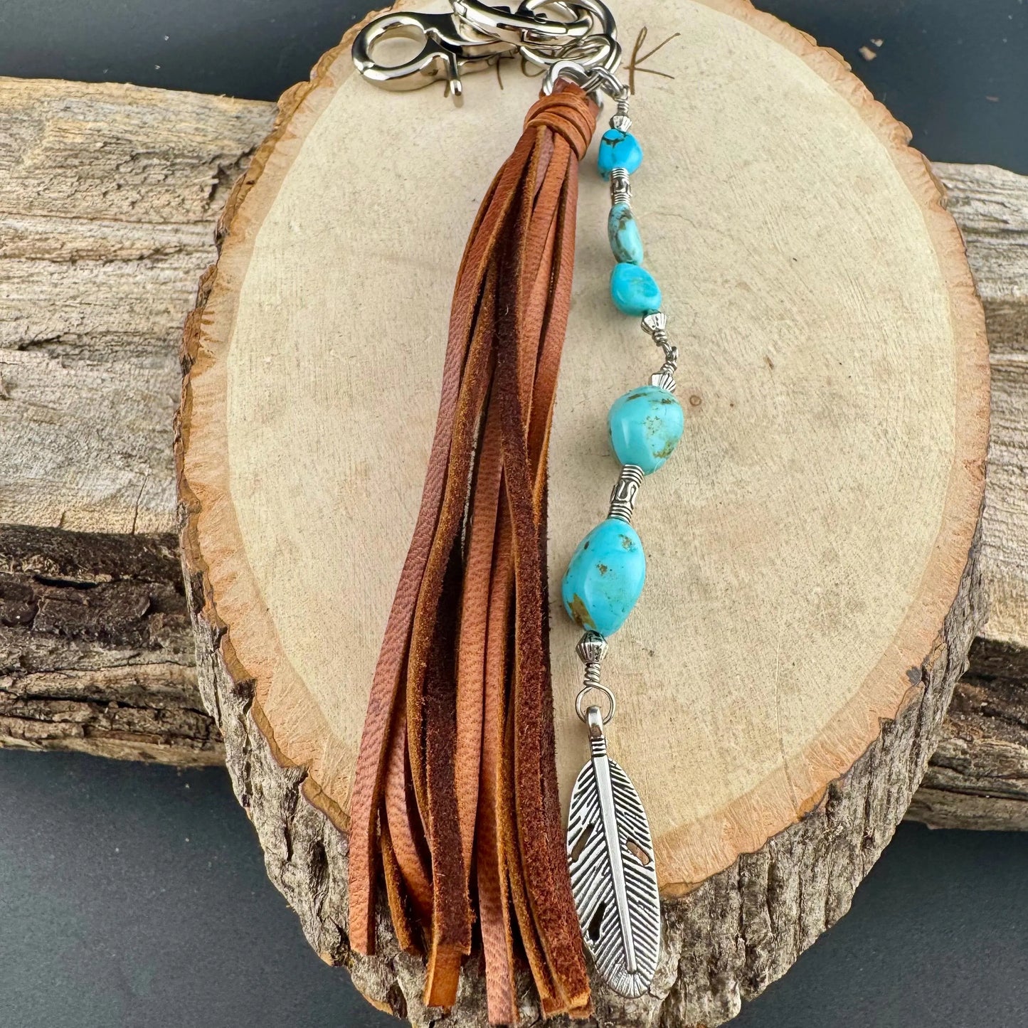 Tribal Feather Purse Tassel - Handcrafted Southwestern Leather Accessory