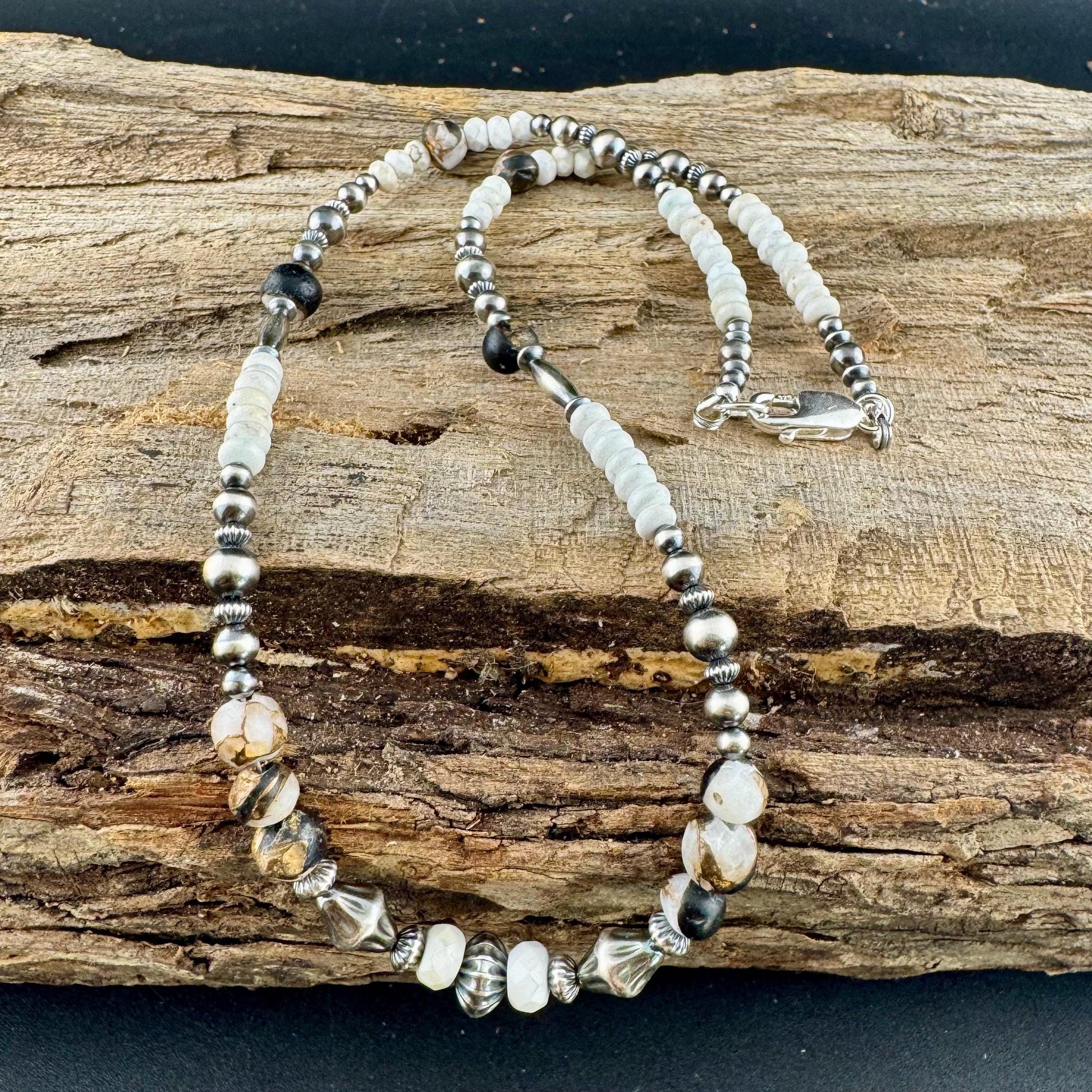 Navajo Pearl & White Buffalo Necklace – Sterling Silver White Turquoise Gemstone Choker