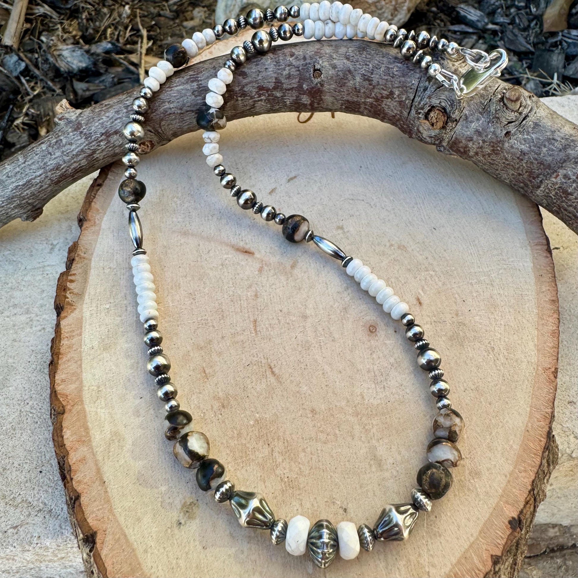Navajo Pearl & White Buffalo Necklace – Sterling Silver White Turquoise Gemstone Choker