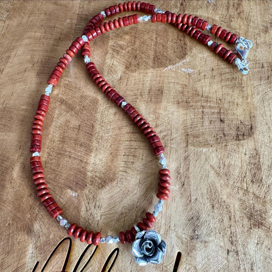 Red Jasper Necklace: Sterling Silver Rose Pendant, Gemstone Jewelry