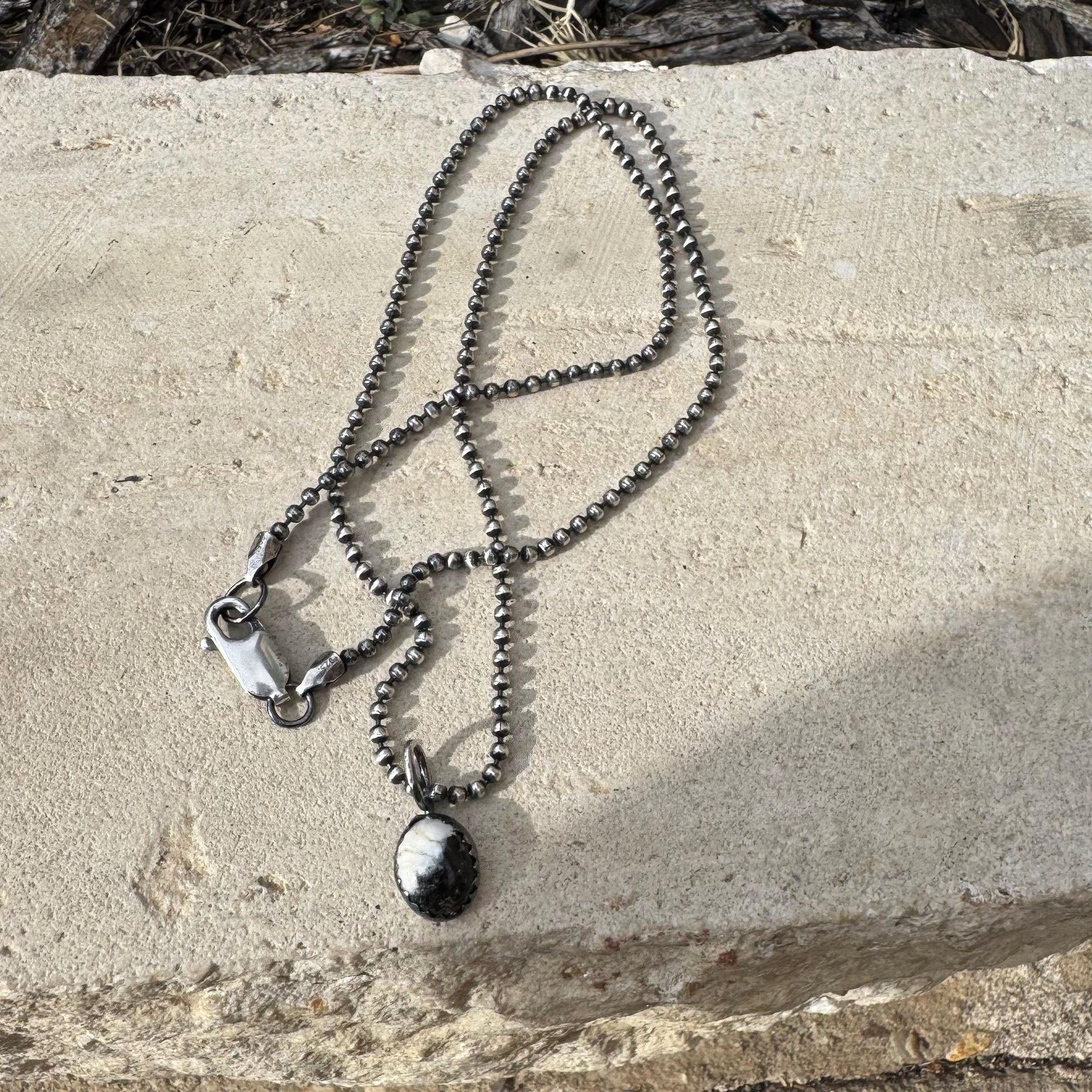 White Buffalo Bezel Pendant Necklace – Sterling Silver Boho Jewelry