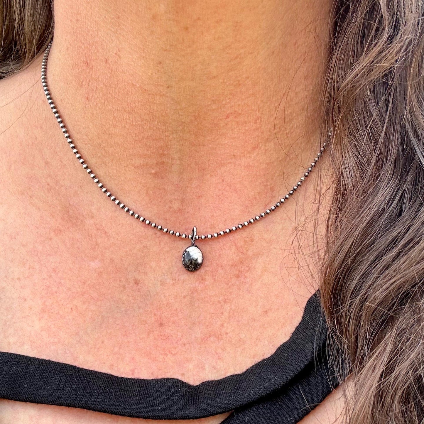 White Buffalo Bezel Pendant Necklace – Sterling Silver Boho Jewelry