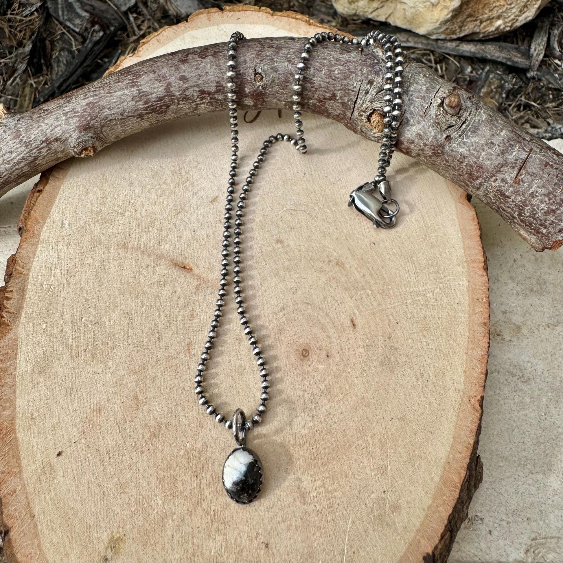 White Buffalo Bezel Pendant Necklace – Sterling Silver Boho Jewelry