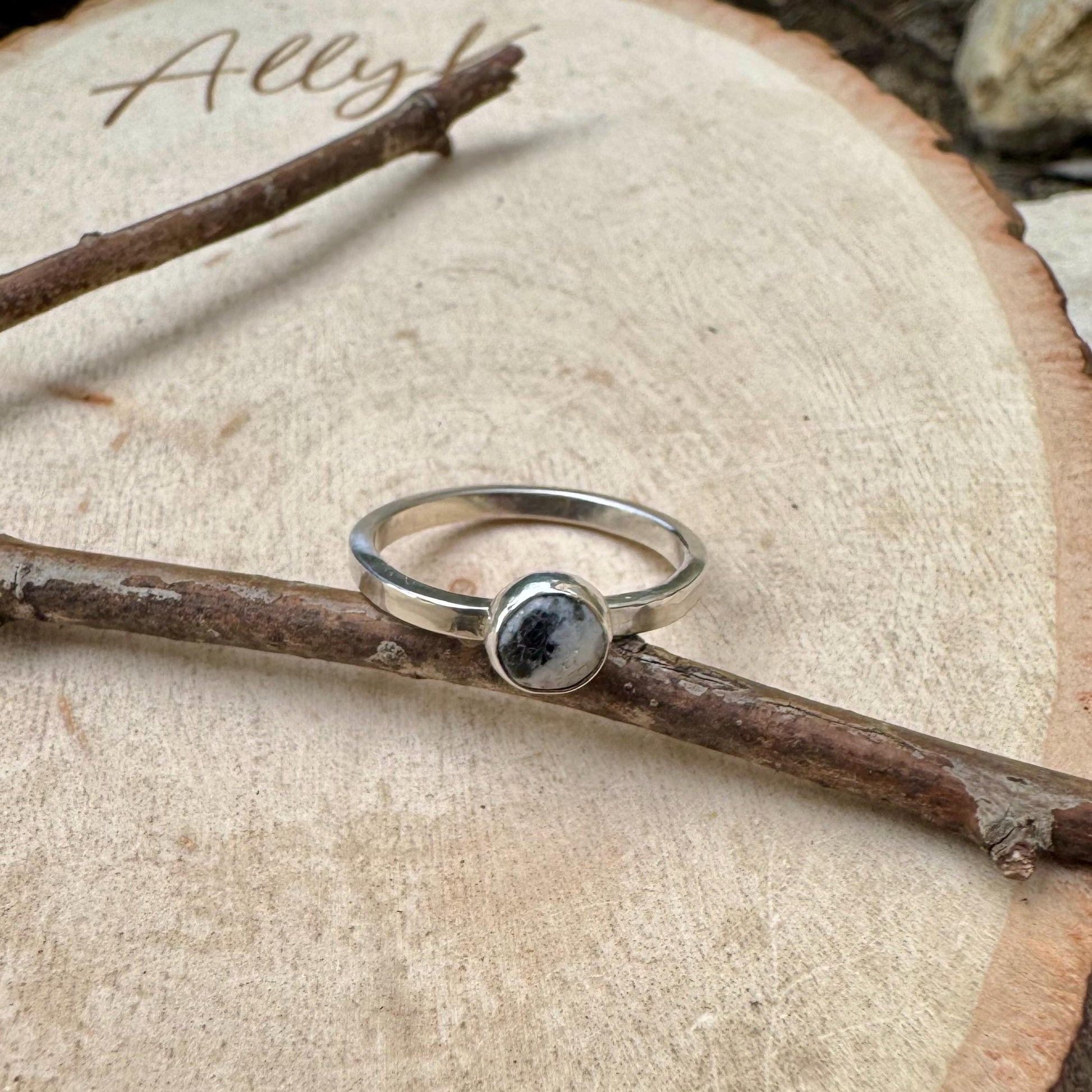 Sterling Silver White Buffalo Band Ring - Hammered or Smooth Finish