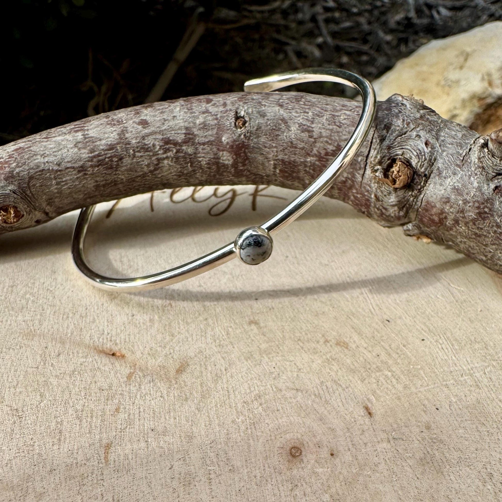 Sterling Silver Dainty White Buffalo Bracelet – Handmade Adjustable Cuff Jewelry