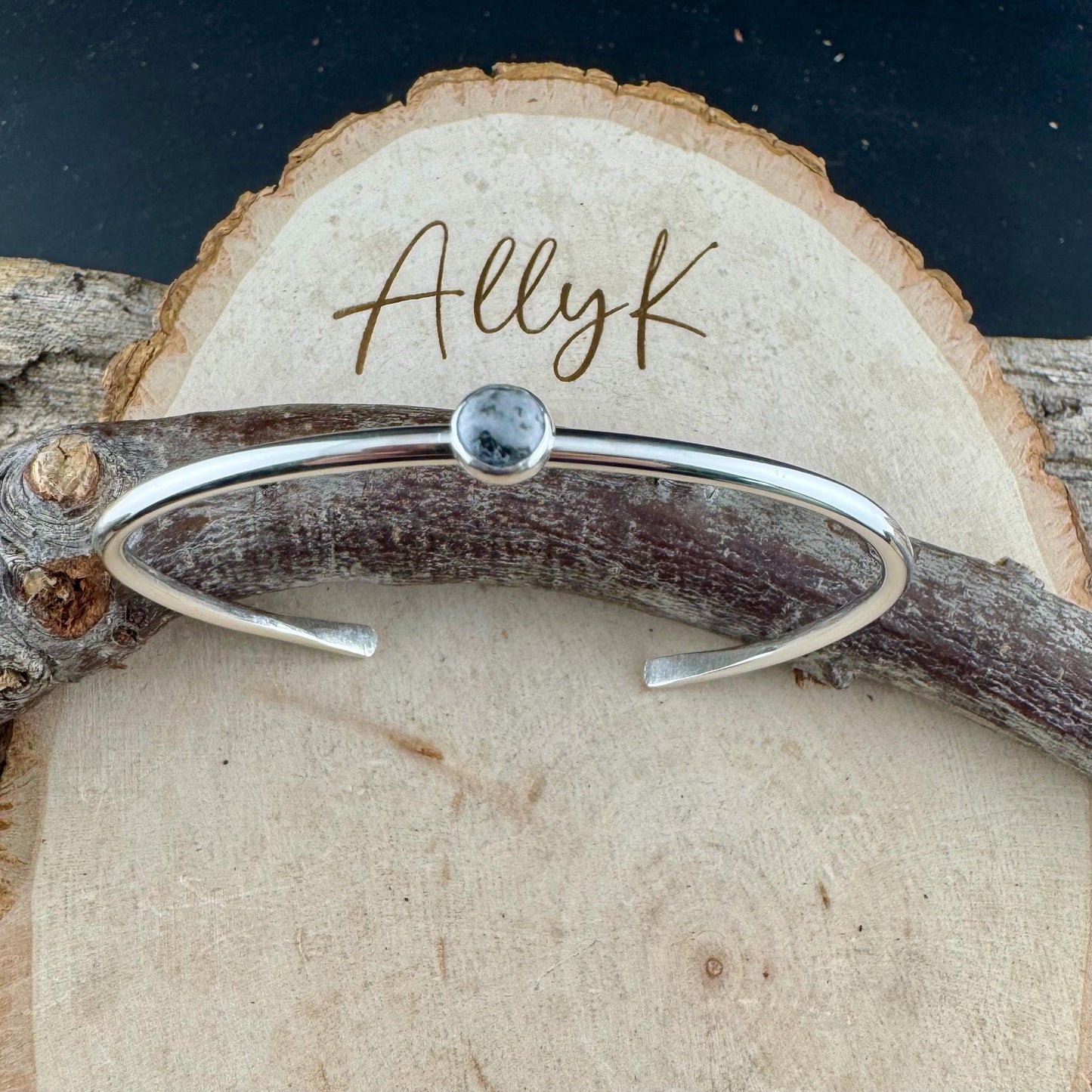 Sterling Silver Dainty White Buffalo Bracelet – Handmade Adjustable Cuff Jewelry