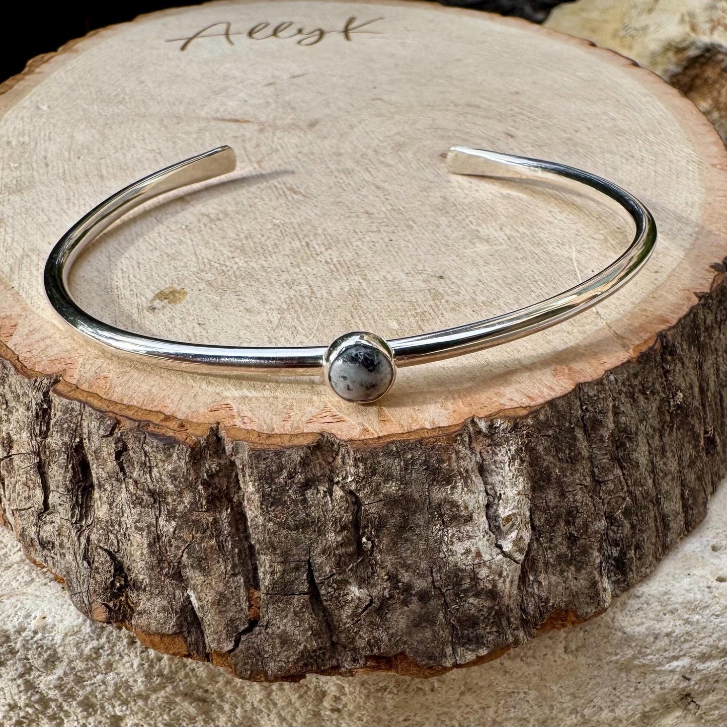 Sterling Silver Dainty White Buffalo Bracelet – Handmade Adjustable Cuff Jewelry