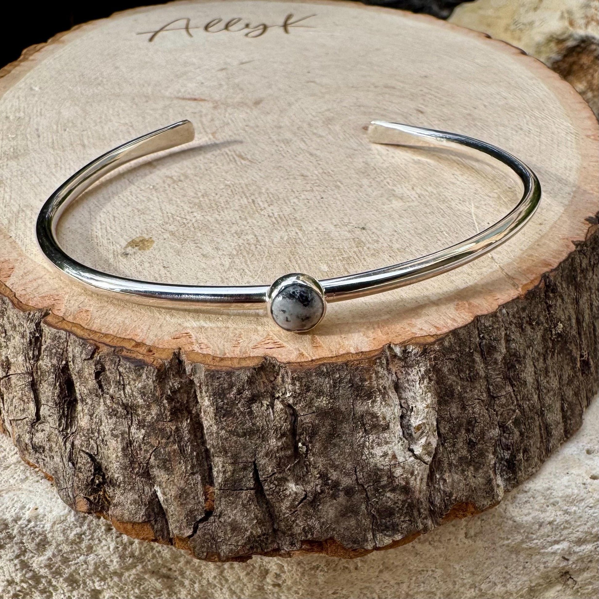 Sterling Silver Dainty White Buffalo Bracelet – Handmade Adjustable Cuff Jewelry