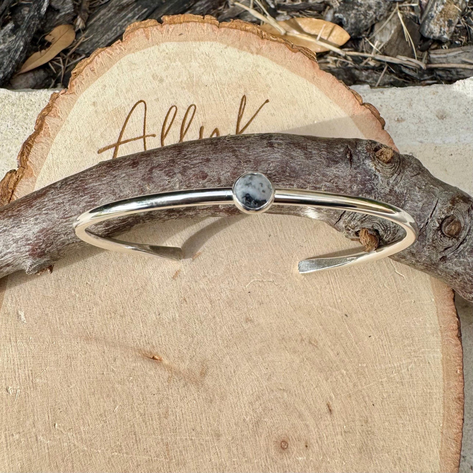 Sterling Silver Dainty White Buffalo Bracelet – Handmade Adjustable Cuff Jewelry