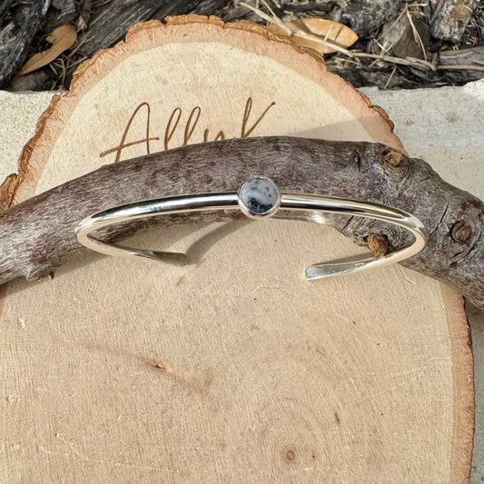 Sterling Silver Dainty White Buffalo Bracelet – Handmade Adjustable Cuff Jewelry