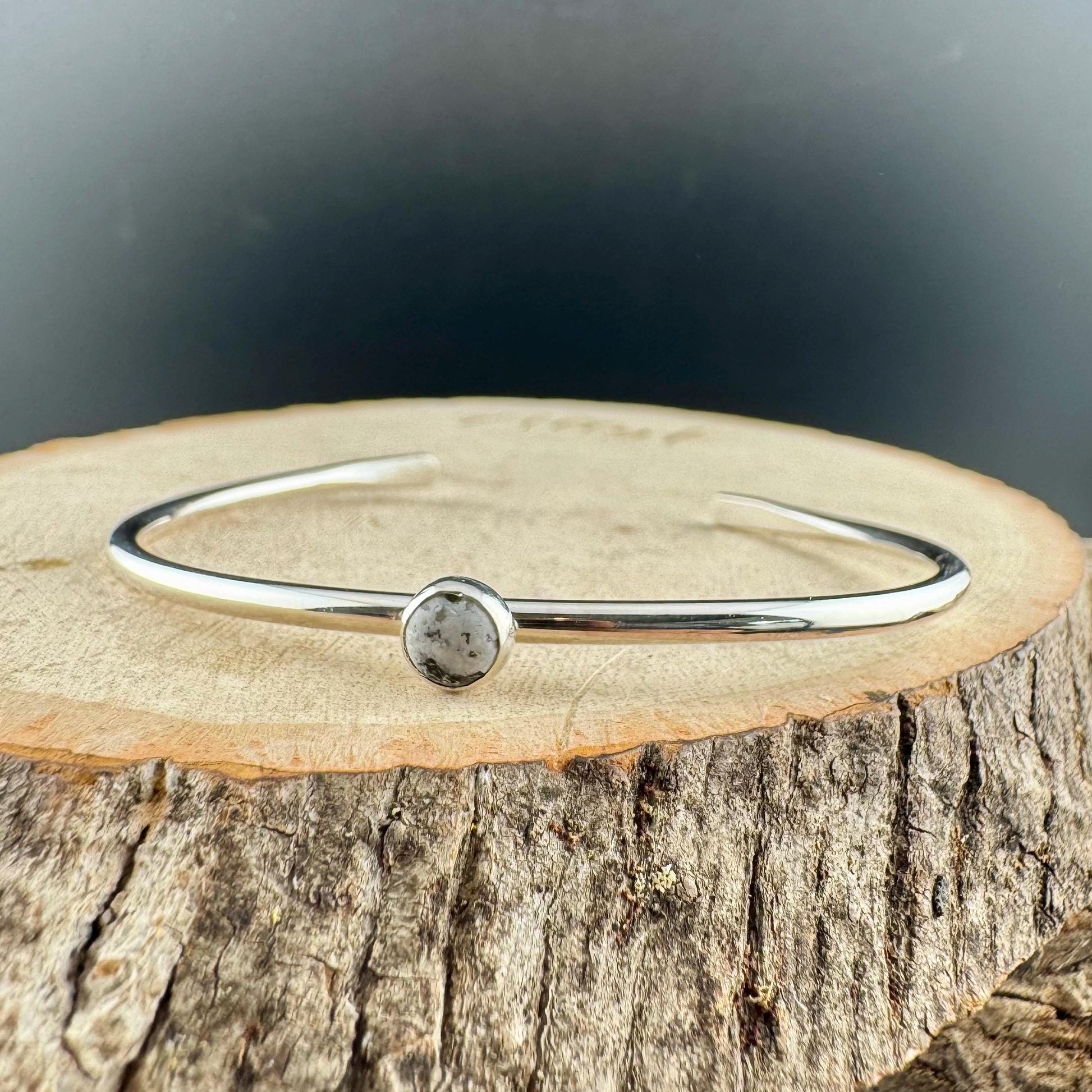 Sterling Silver Dainty White Buffalo Bracelet – Handmade Adjustable Cuff Jewelry