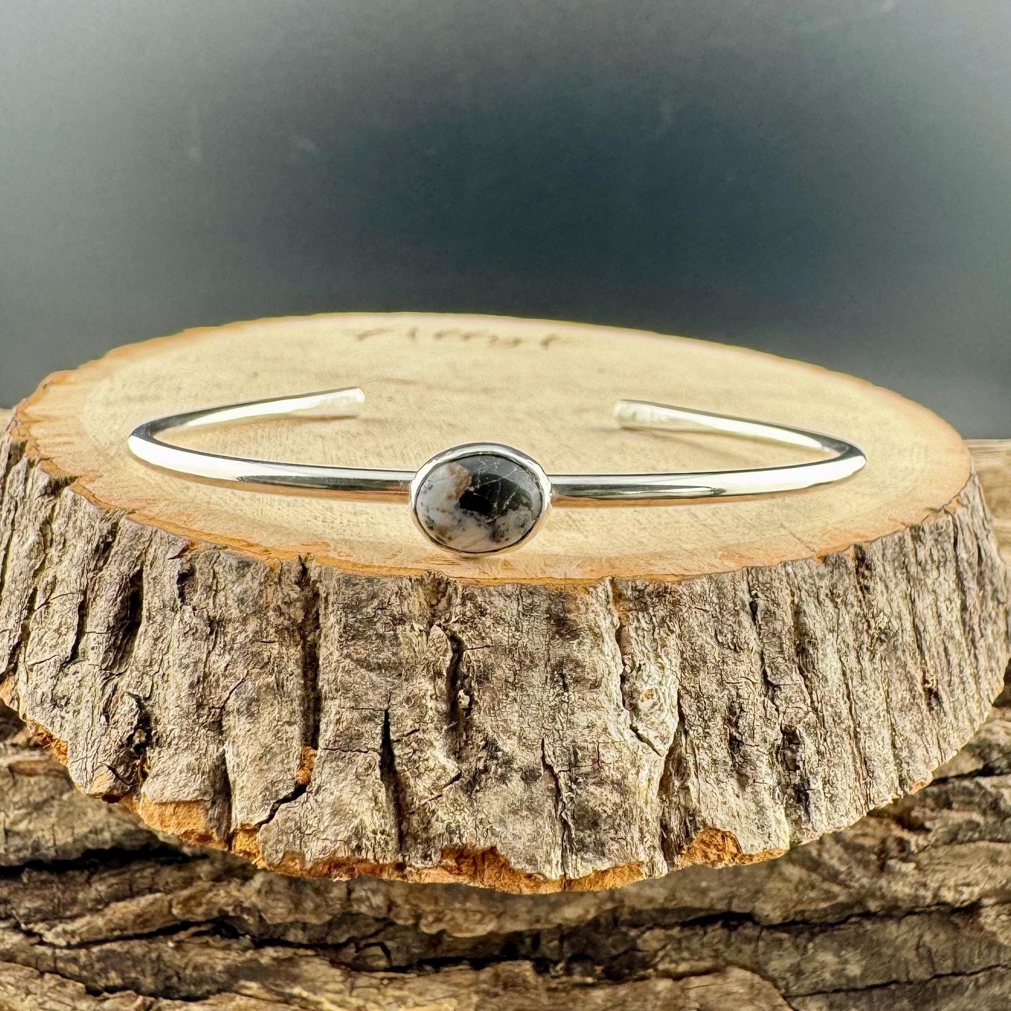 Sterling Silver White Buffalo Bezel Bracelet – Handmade Adjustable Cuff Jewelry