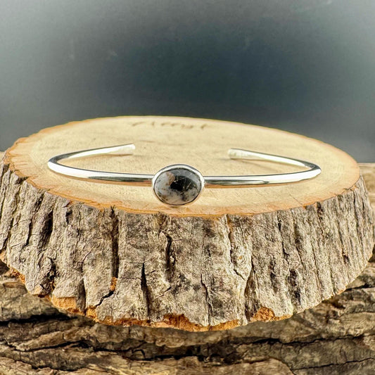 Sterling Silver White Buffalo Bezel Bracelet – Handmade Adjustable Cuff Jewelry