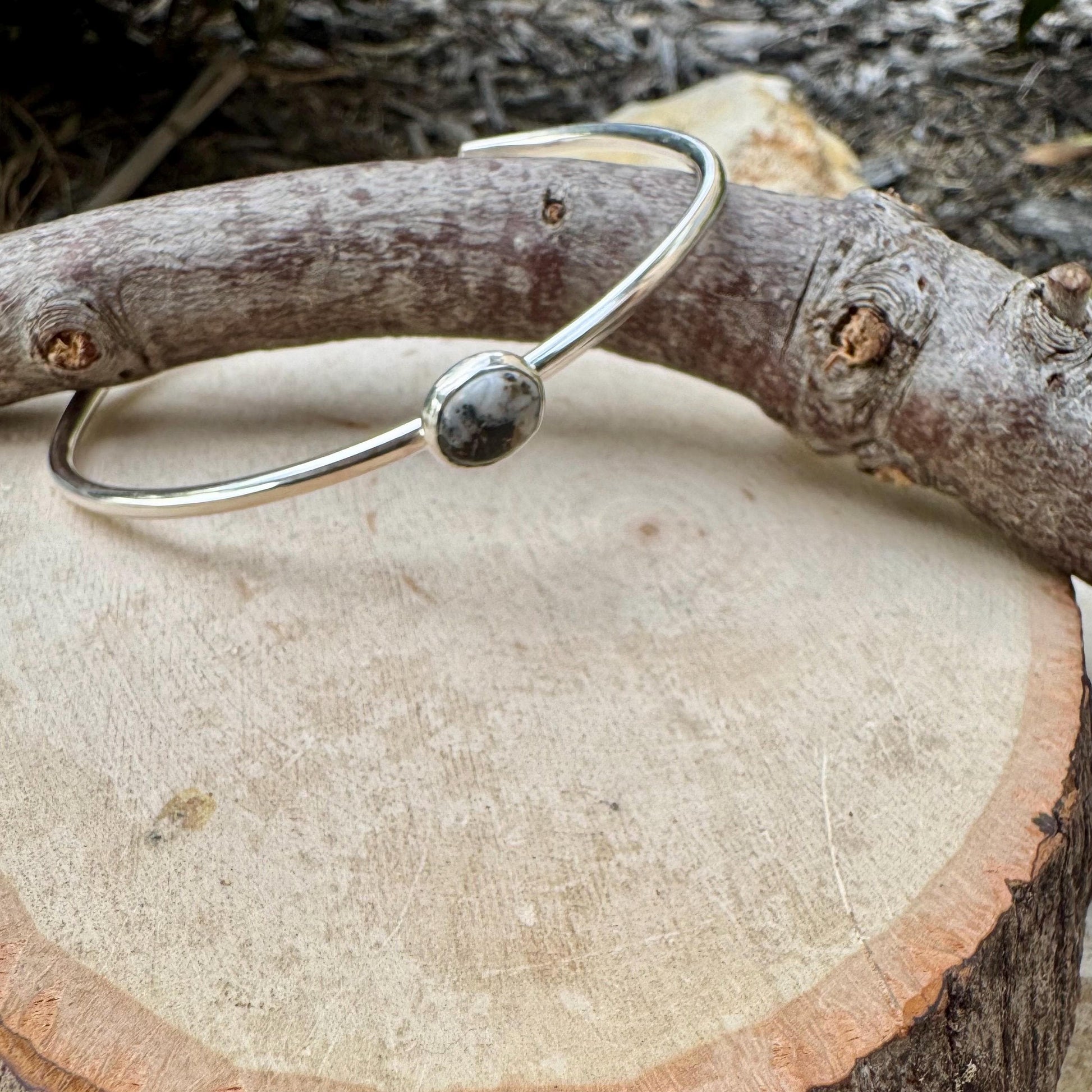 Sterling Silver White Buffalo Bezel Bracelet – Handmade Adjustable Cuff Jewelry