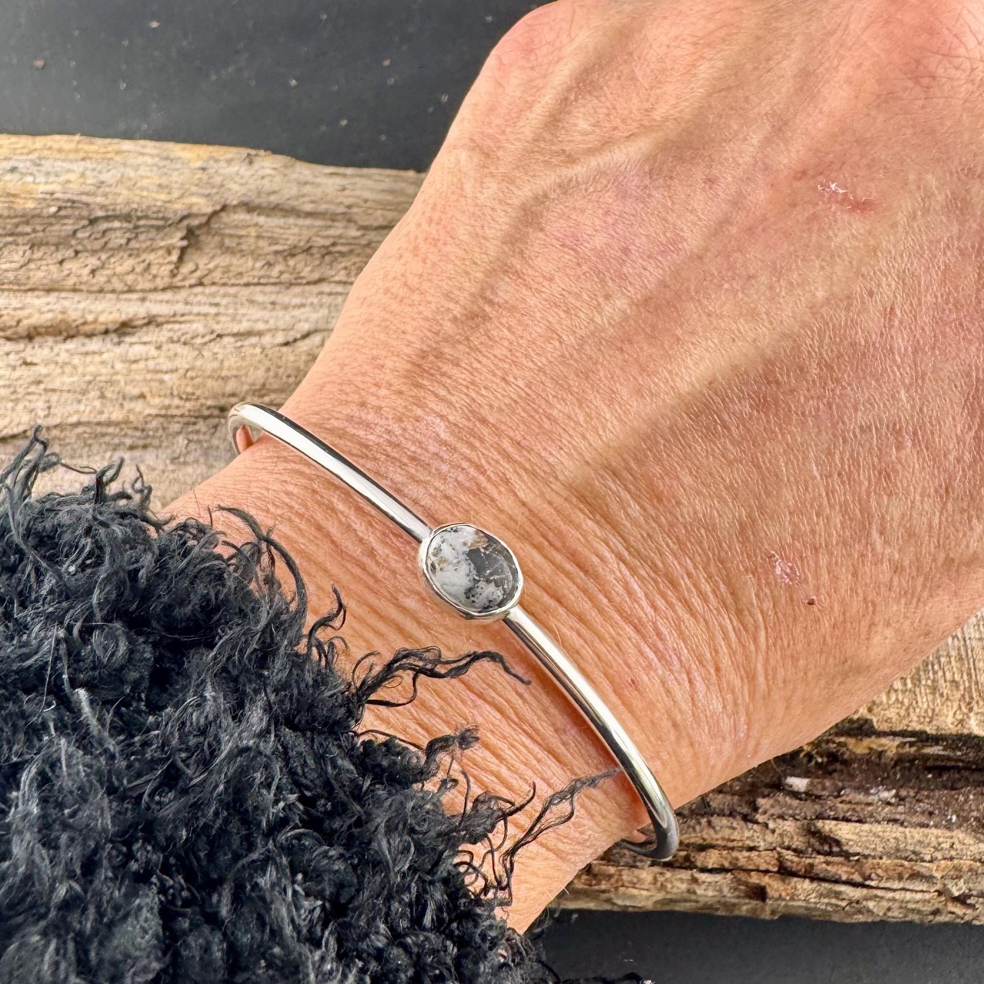 Sterling Silver White Buffalo Bezel Bracelet – Handmade Adjustable Cuff Jewelry