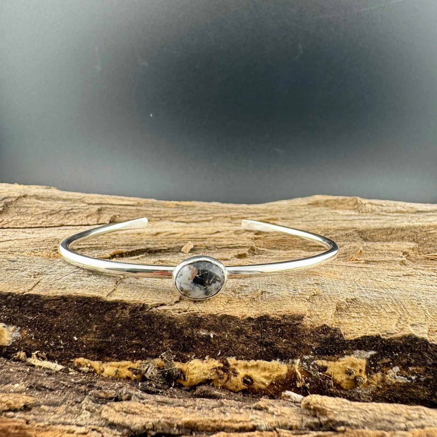 Sterling Silver White Buffalo Bezel Bracelet – Handmade Adjustable Cuff Jewelry