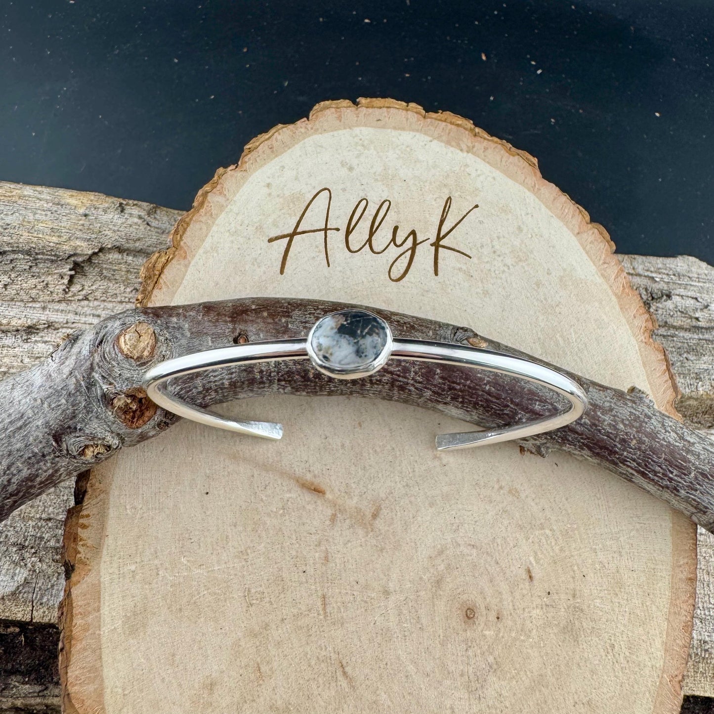 Sterling Silver White Buffalo Bezel Bracelet – Handmade Adjustable Cuff Jewelry