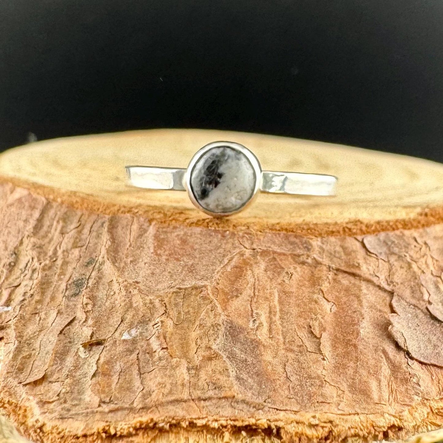 Sterling Silver White Buffalo Band Ring - Hammered or Smooth Finish