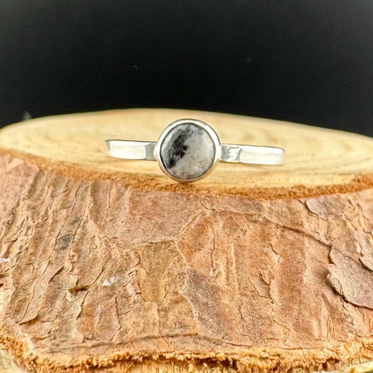 Sterling Silver White Buffalo Band Ring - Hammered or Smooth Finish