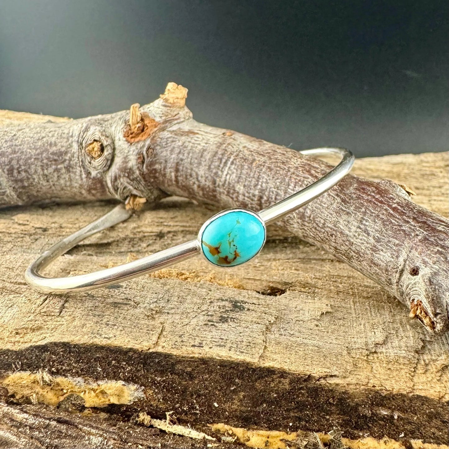 Sterling Silver Kingman Turquoise Bezel Bracelet – Handmade Adjustable Cuff Jewelry