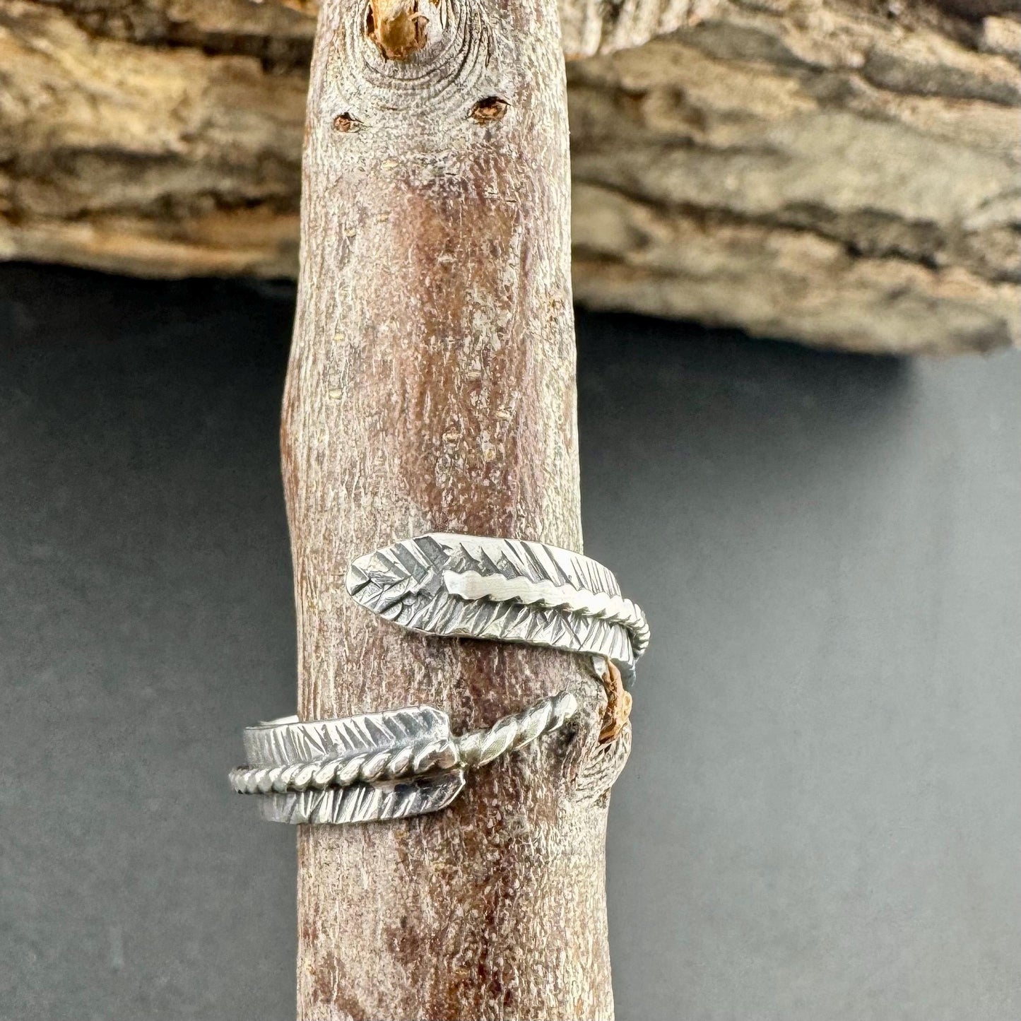 Sterling Silver Feather Wrap Ring - Hand Forged Adjustable Guardian Angel Jewelry