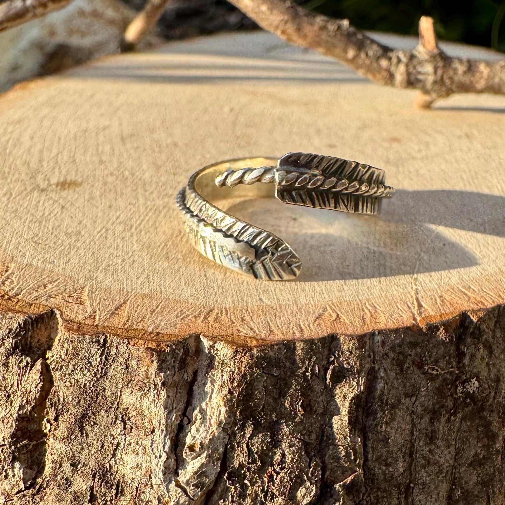 Sterling Silver Feather Wrap Ring - Hand Forged Adjustable Guardian Angel Jewelry