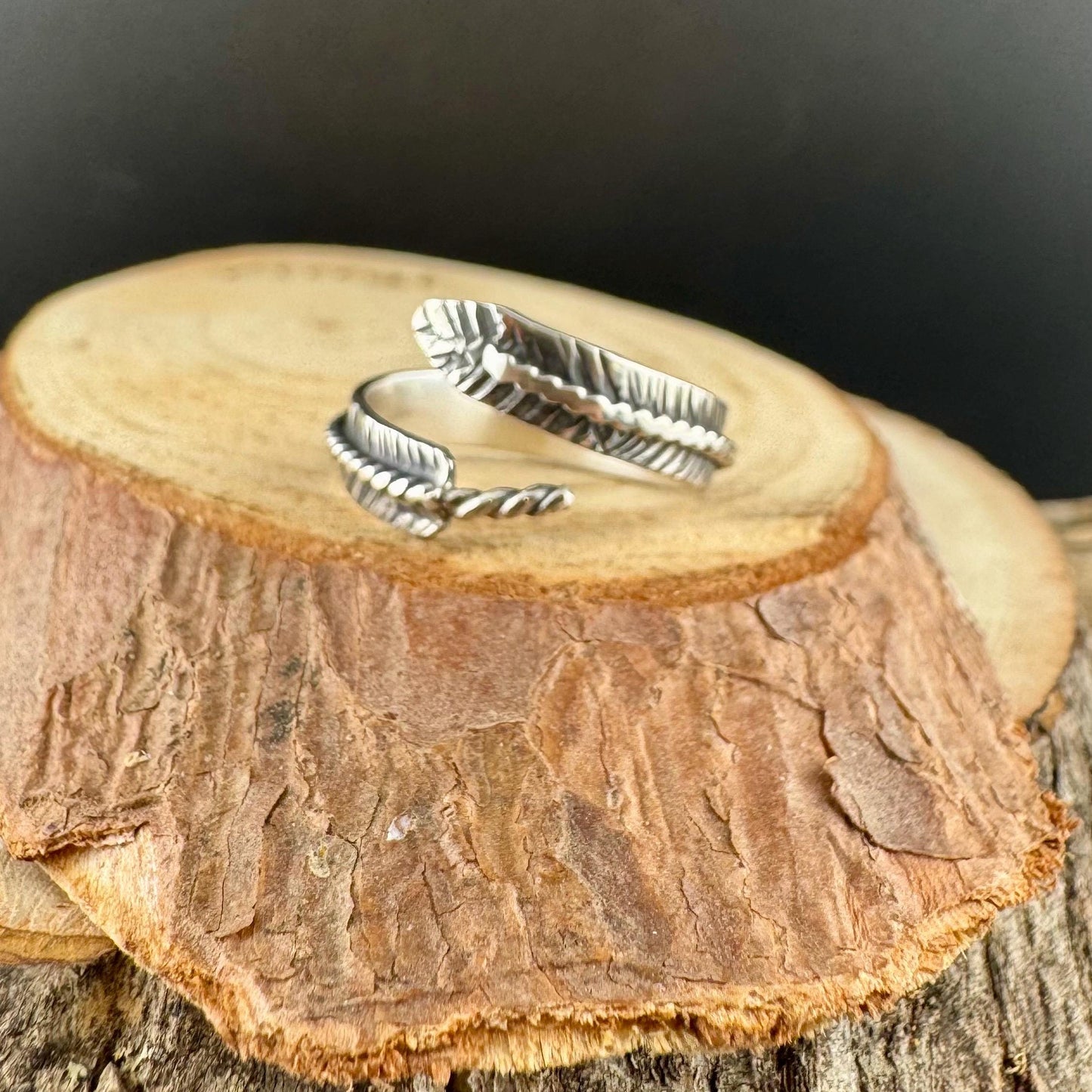 Sterling Silver Feather Wrap Ring - Hand Forged Adjustable Guardian Angel Jewelry