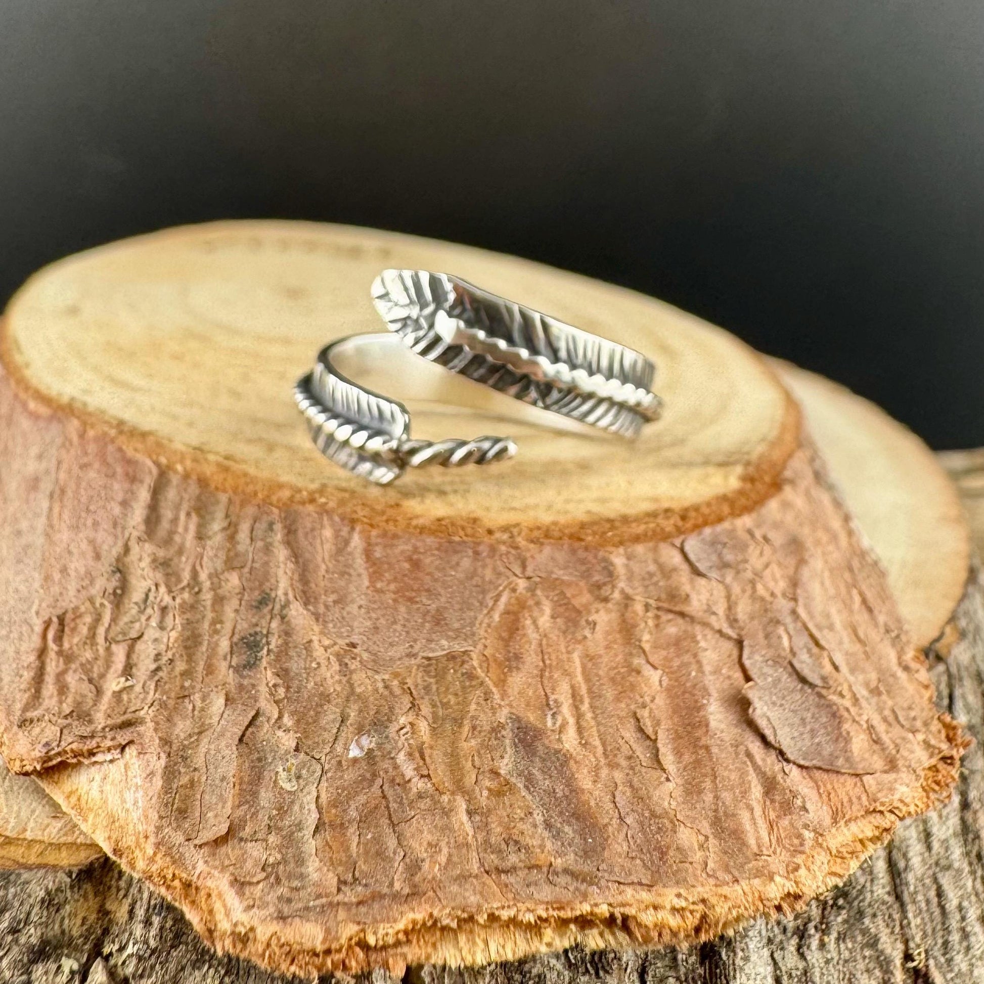 Sterling Silver Feather Wrap Ring - Hand Forged Adjustable Guardian Angel Jewelry