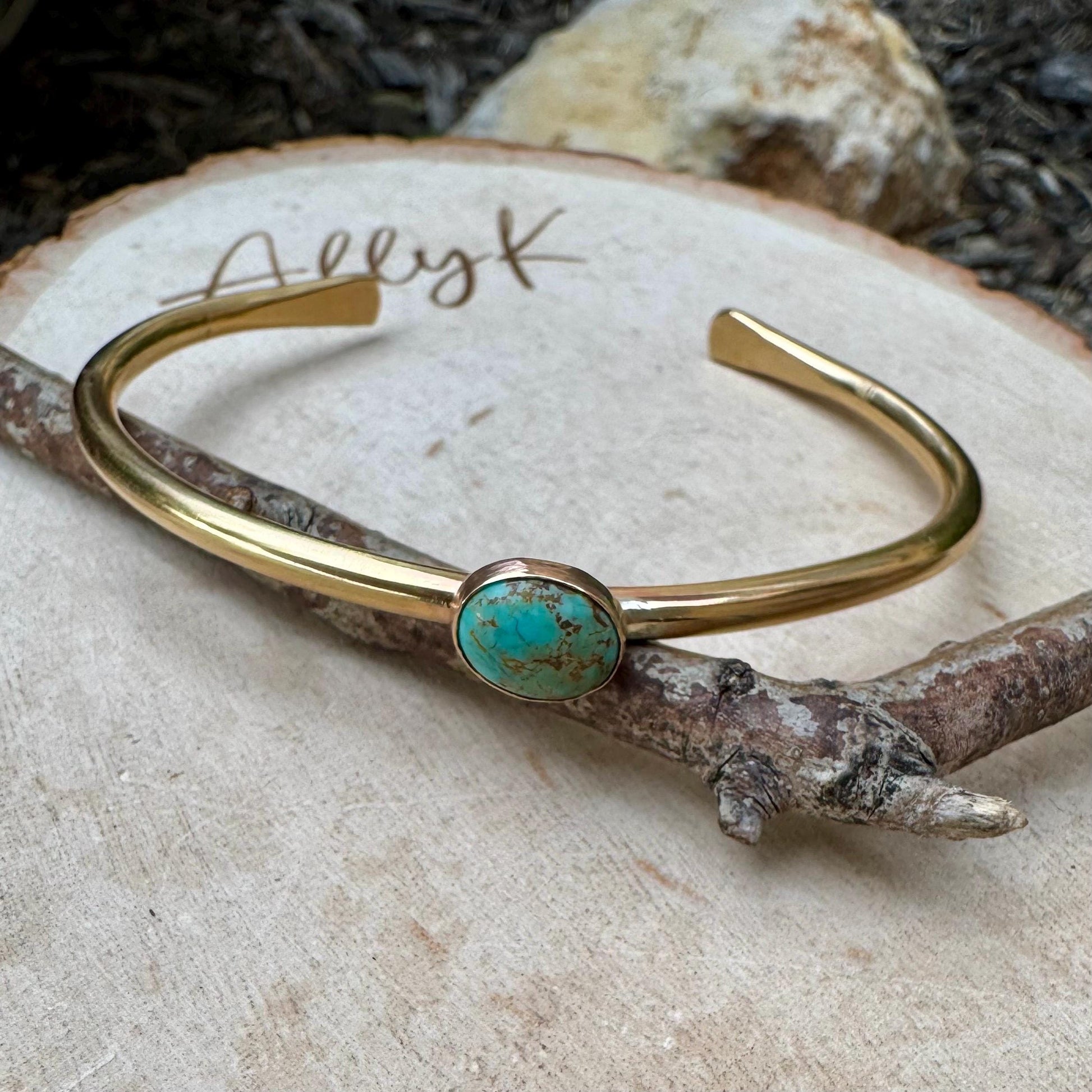 Brass Turquoise Bezel Bracelet – Handmade Adjustable Cuff Jewelry
