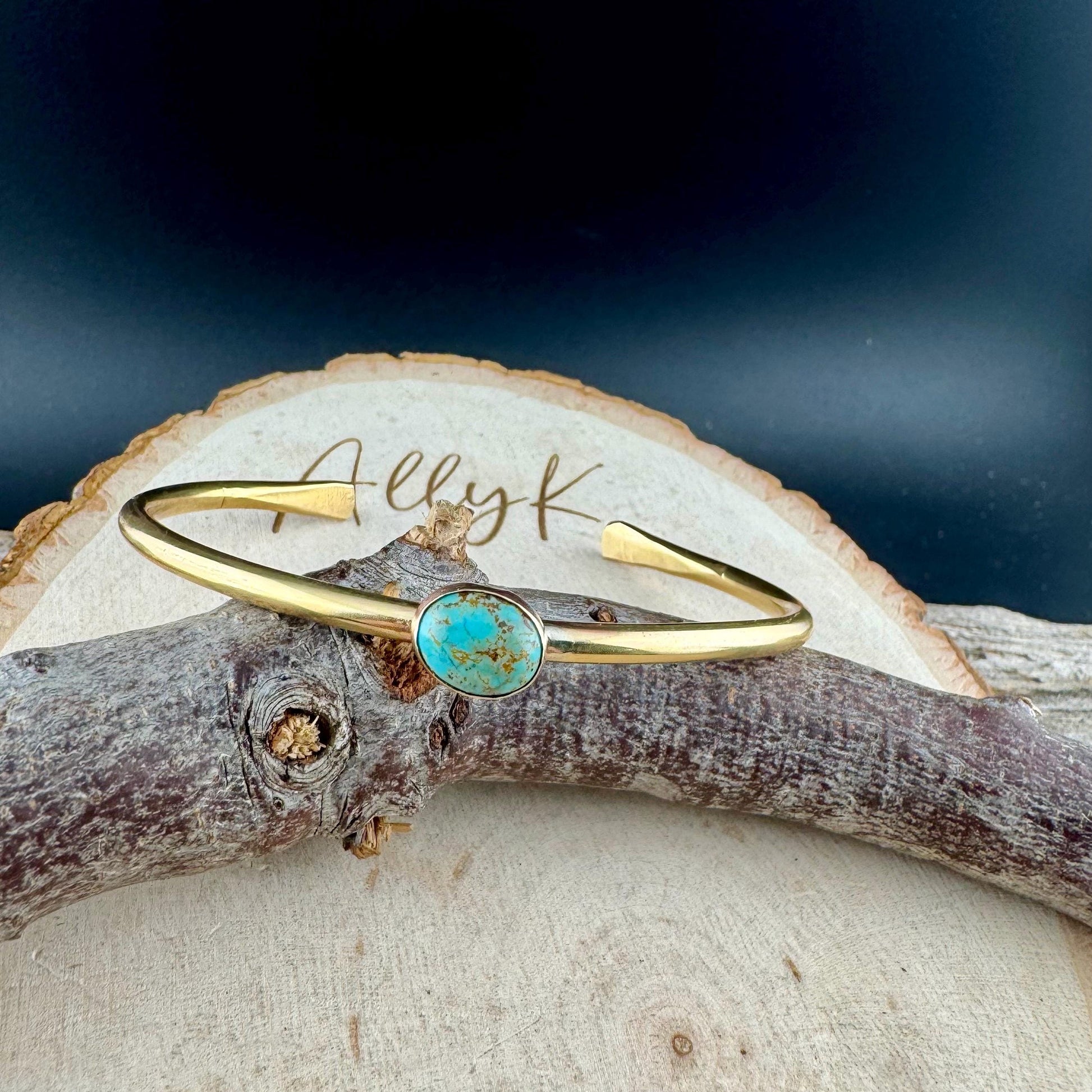Brass Turquoise Bezel Bracelet – Handmade Adjustable Cuff Jewelry