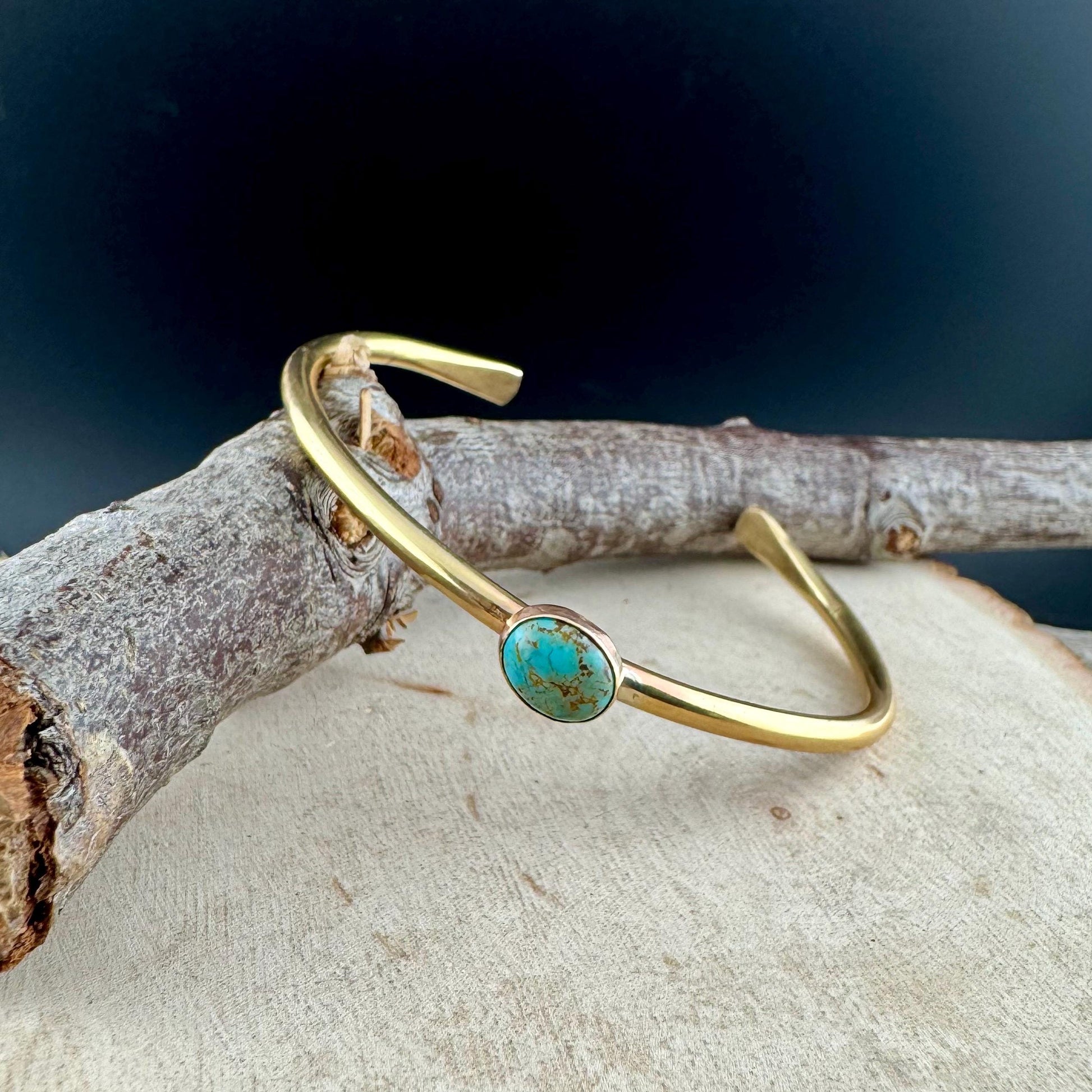 Brass Turquoise Bezel Bracelet – Handmade Adjustable Cuff Jewelry