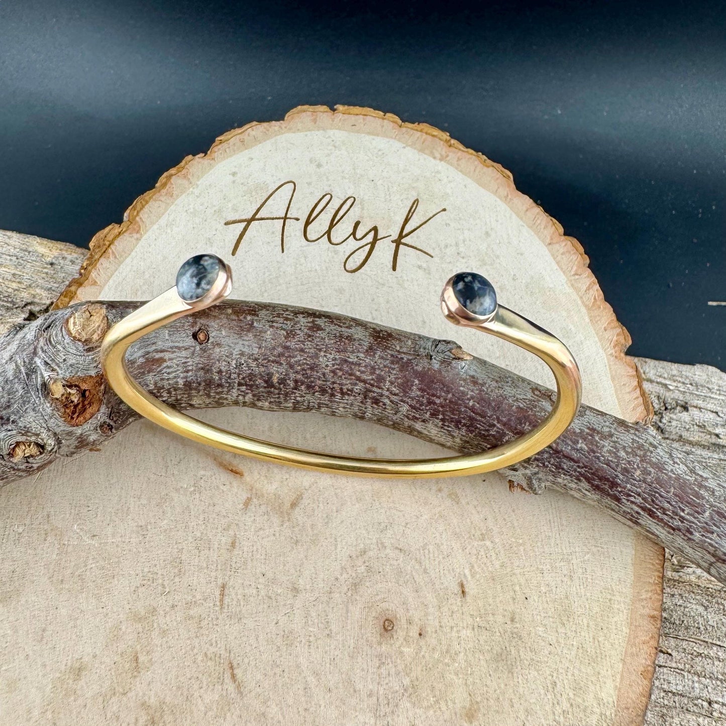 Brass White Buffalo Dainty Cuff Bracelet - 6mm Double Bezel Reverse Design