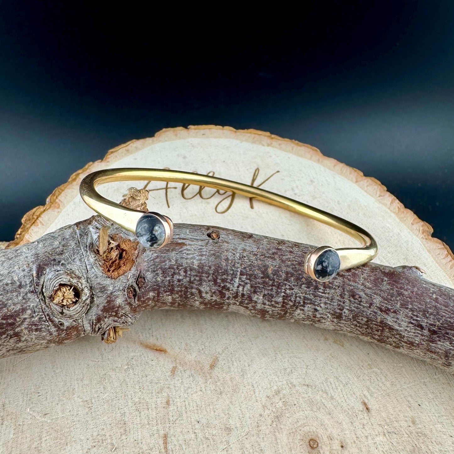 Brass White Buffalo Dainty Cuff Bracelet - 6mm Double Bezel Reverse Design