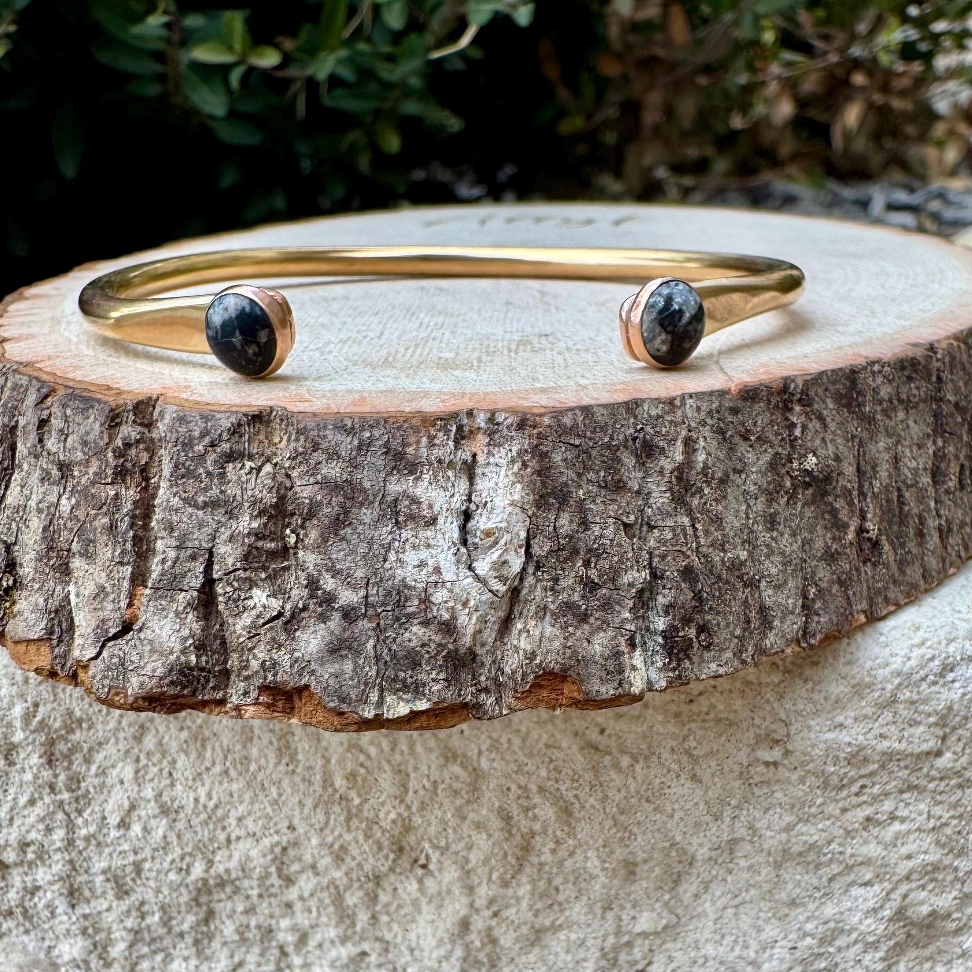 Brass White Buffalo Dainty Cuff Bracelet - 6mm Double Bezel Reverse Design