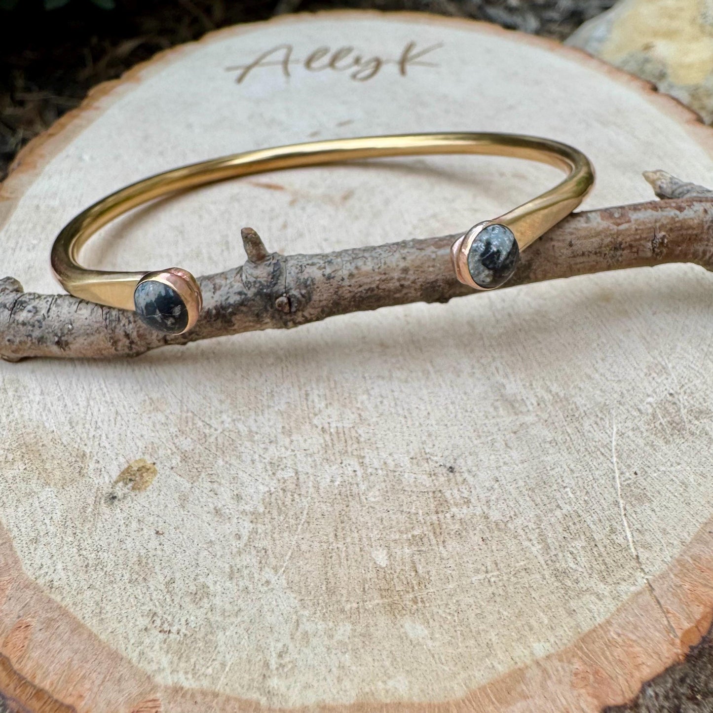 Brass White Buffalo Dainty Cuff Bracelet - 6mm Double Bezel Reverse Design