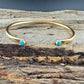 Dainty Brass Turquoise Cuff Bracelet - 4mm Kingman Double Bezel Reverse Design
