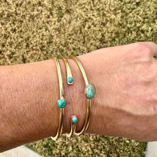 Rustic Brass Cuff Set with Kingman Turquoise • Handcrafted 3-Piece Bracelet Collection