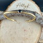Elegant Brass Cuff Bracelet - Dainty Black Onyx Bezel, Adjustable