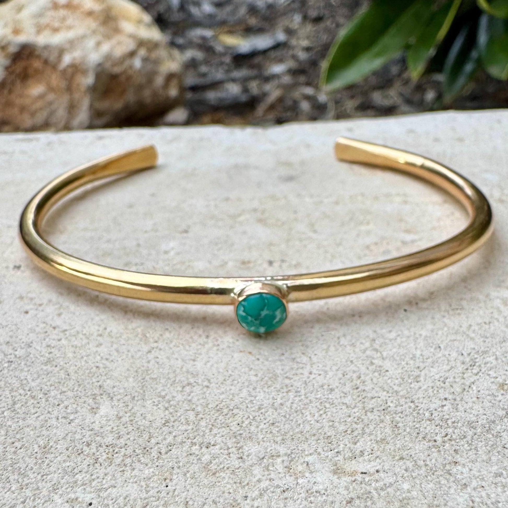 Brass Dainty Turquoise Bracelet – Handmade Adjustable Cuff Jewelry