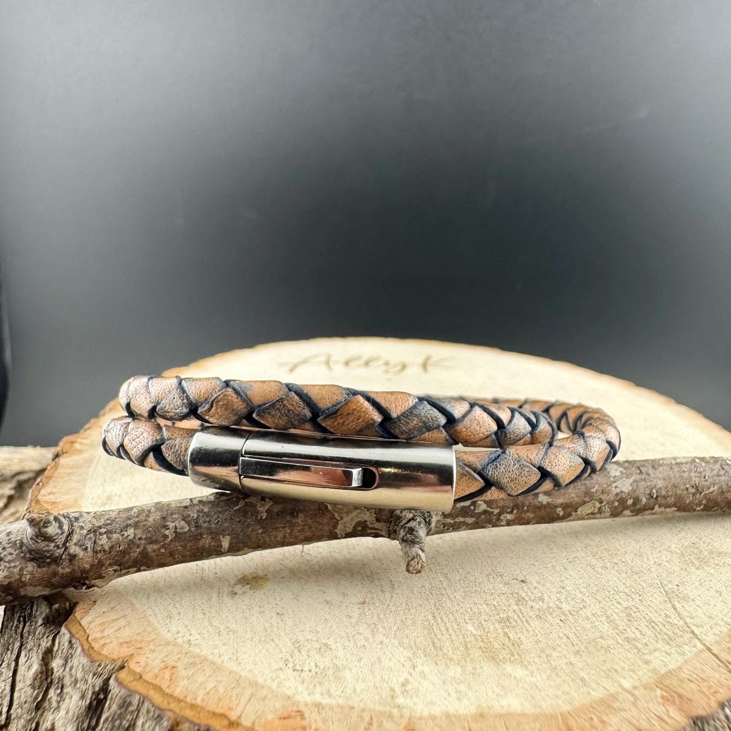 Genuine Braided Leather Wrap Bracelet with Bayonet Clasp - Single & Double Wrap Style